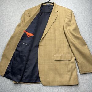 Nautica Men's Beige Plaid Wool Blazer 44R Two-Button Double-Vented Notch Lapel